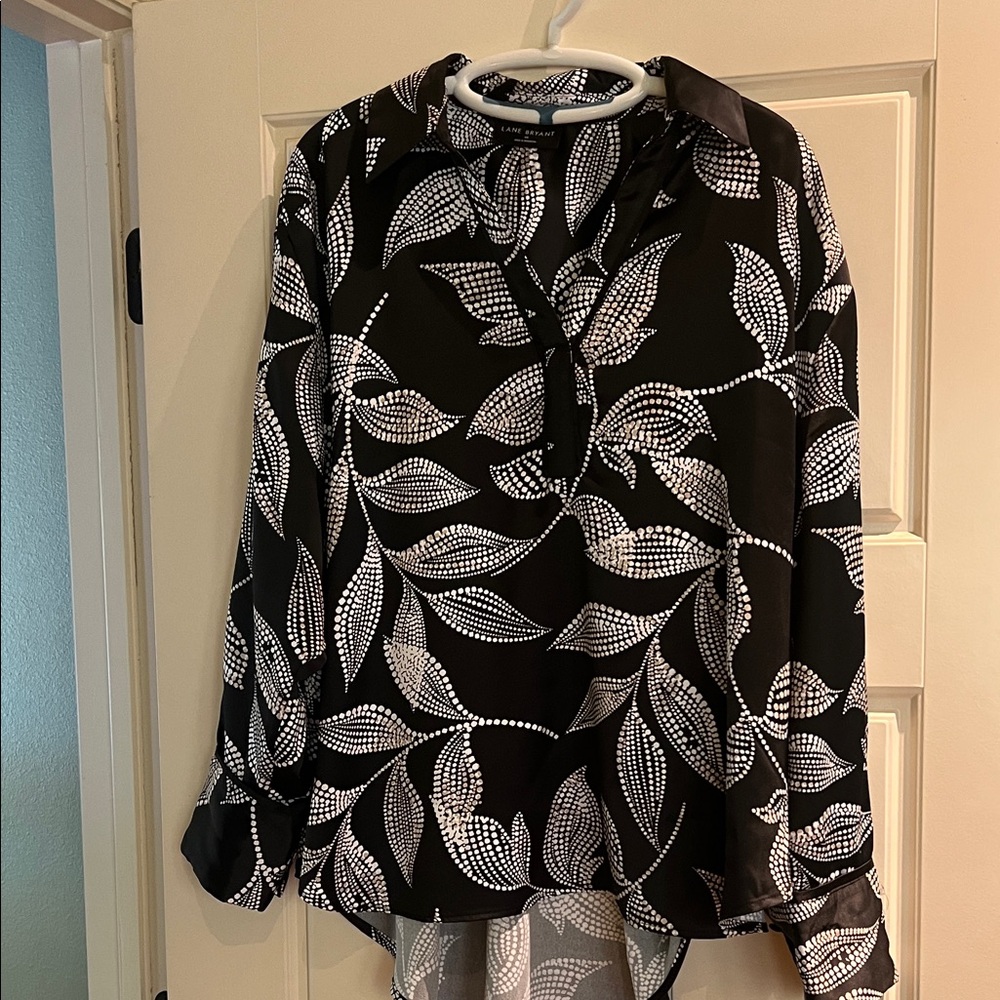 Lane Bryant Black and White Leaf Print Silk Tunic